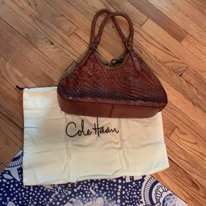 Cole Haan TanBrown Leather Woven Genevieve Handbag